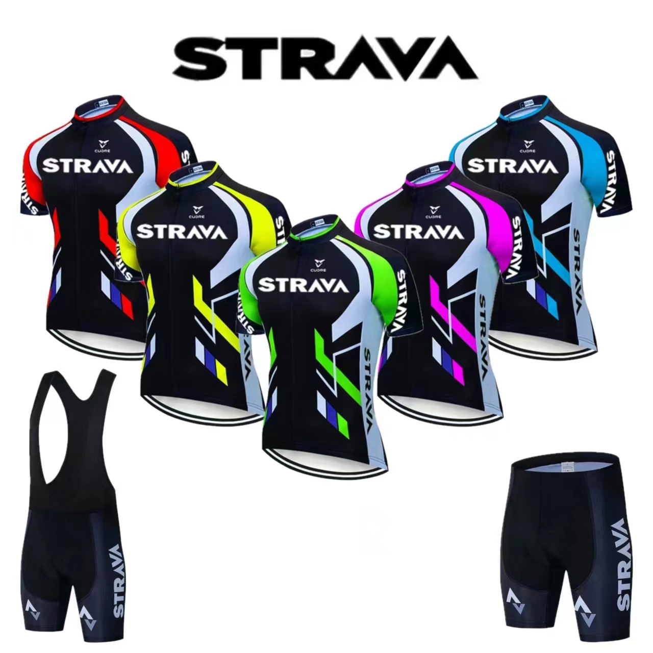 Mountain Biking Overalls - Strava ชุดเสื้อขี่จักรยาน strava เสื้อยืดสำหรับฤดูร้อนชุดกางเกงขาสั้นสำหรับจักรยานเสือภูเขาไตรกีฬาแห้งเร็ว
