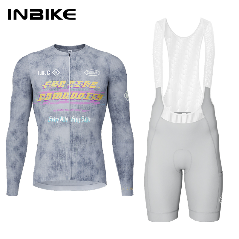 Mountain Biking Overalls - ชุดเสื้อเจอร์ซีย์ปั่นจักรยานแขนยาวสำหรับผู้ชาย INBIKE แห้งเร็ว ระบายอากาศได้ดี ชุดปั่นจักรยานสำหรับผู้ชาย กางเกงขาสั้นแบบมีสายเอี๊ยมสำหรับปั่นจักรยานเสือภูเขา