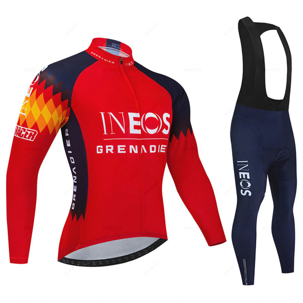Mountain Biking Overalls - ชุดเสื้อเจอร์ซีย์ปั่นจักรยานสำหรับผู้ชายทีม Ineos สำหรับฤดูใบไม้ผลิ ฤดูใบไม้ร่วง ชุดปั่นจักรยานเสือภูเขาสำหรับฤดูร้อน แขนยาว